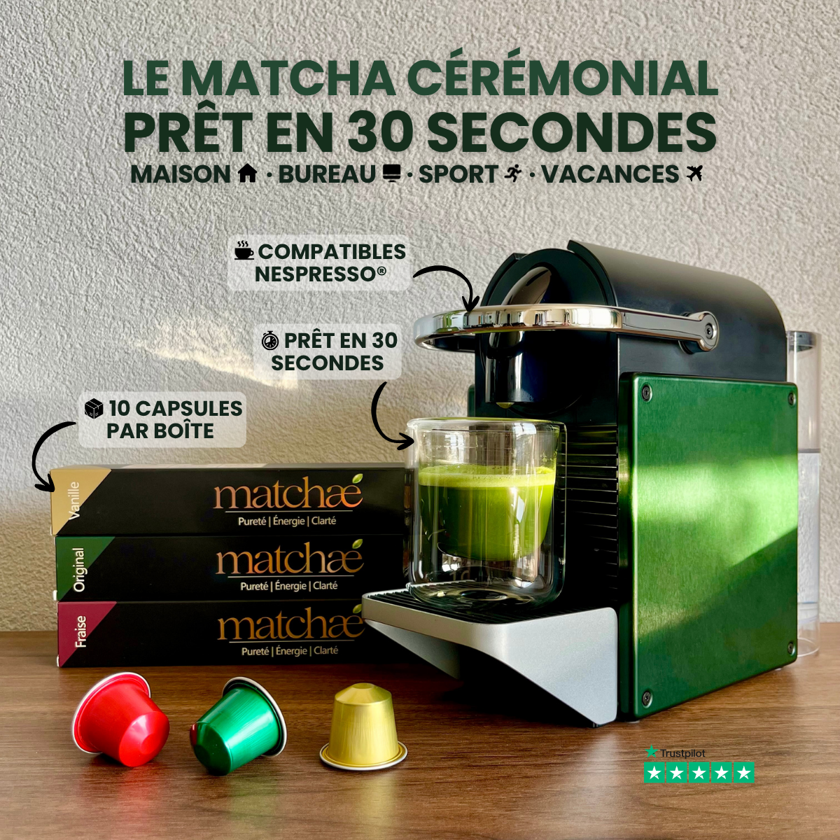 Boîte de 10 Capsules Matcha Compatibles Nespresso®