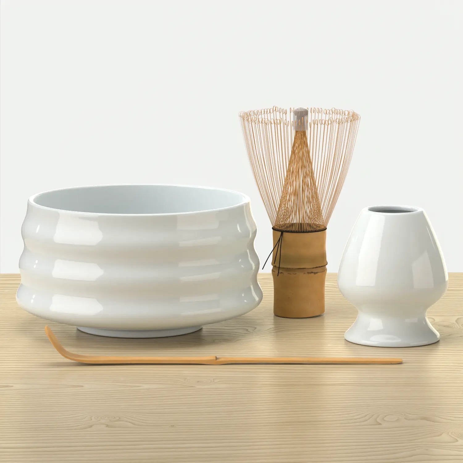 Kit de Préparation Matcha Japonais - Accessoires Cérémonie - Blanc (Sans Thé)