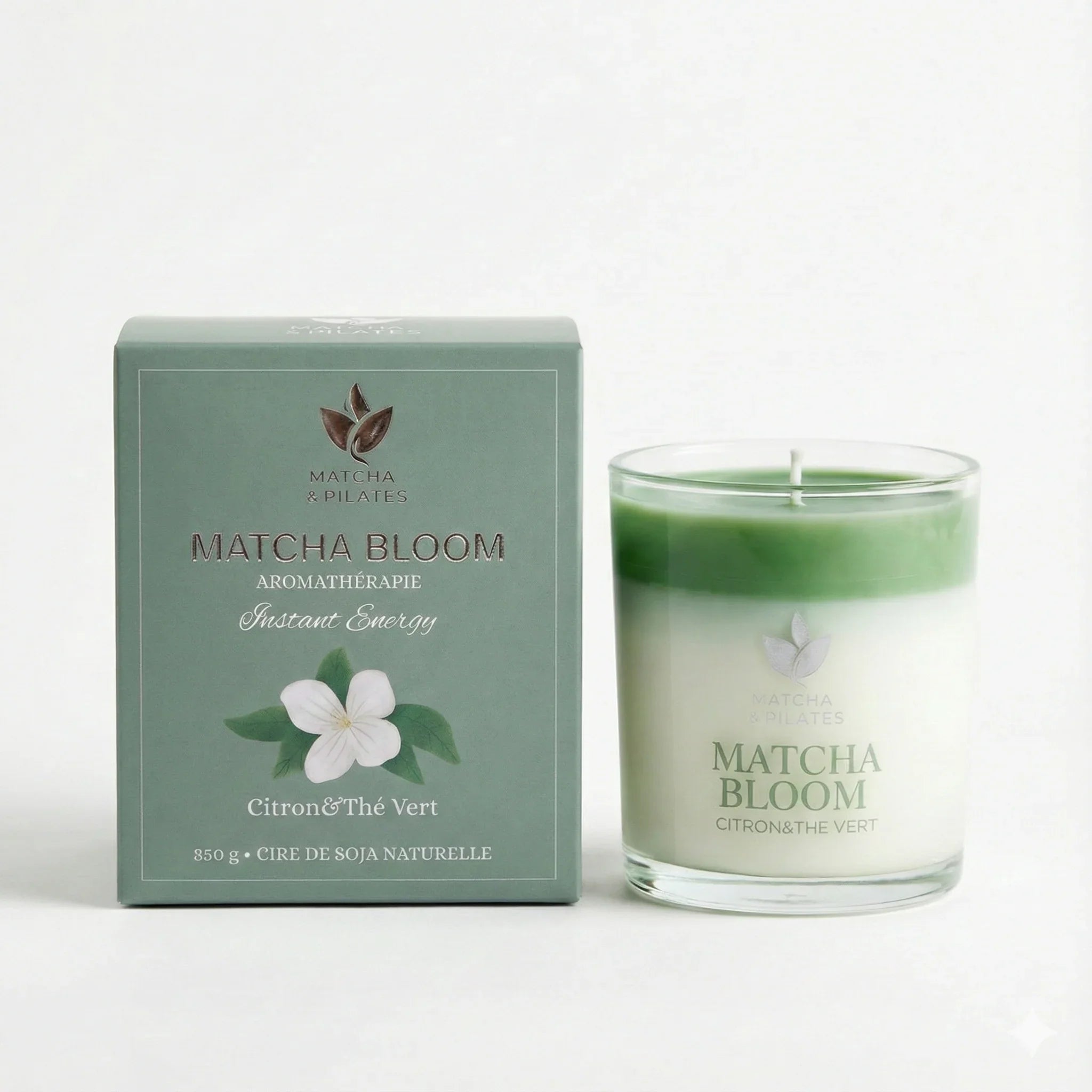 Bougie Matcha Bloom – Citron & Thé Vert | Matcha & Pilates