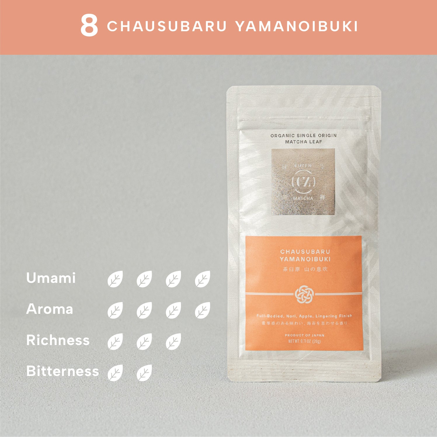 Organic Single Origin Matcha Leaf V01 - 08 Chausubaru / Yamanoibuki