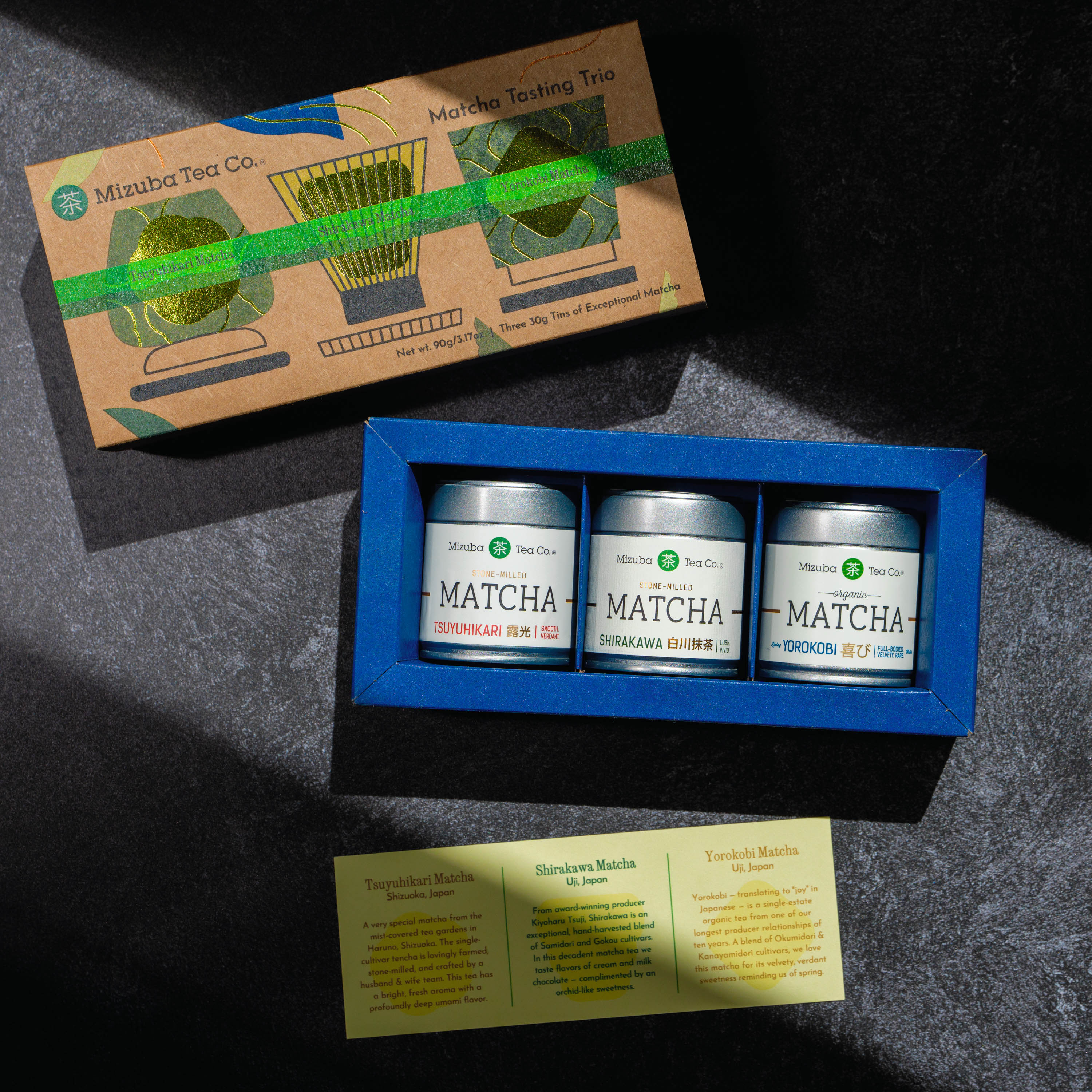 Mizuba Matcha Tasting Trio – Tsuyuhikari, Shirakawa & Yorokobi